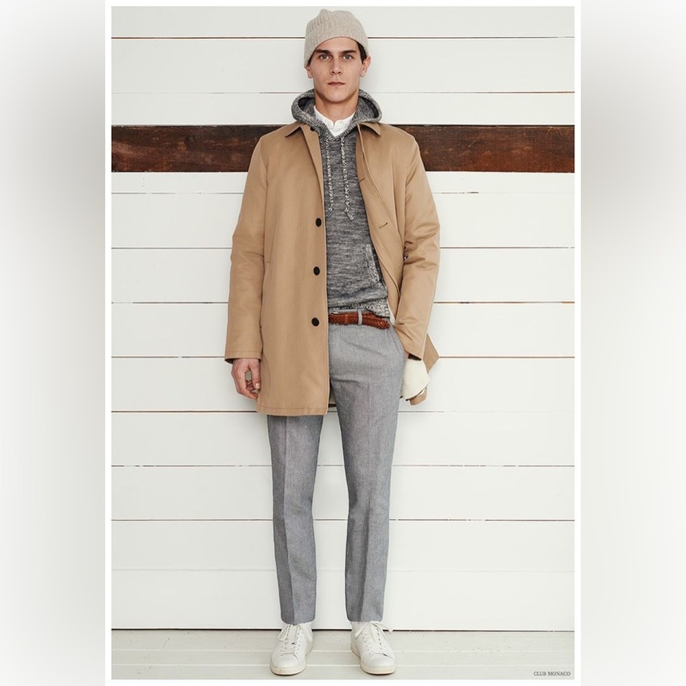 CLUB MONACO Men’s cream trench‎ jacket size S business casual coat.